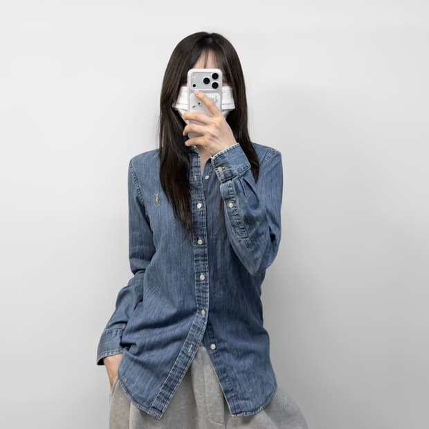 폴로 랄프로렌 포니 로고 샴브레이 데님 셔츠
