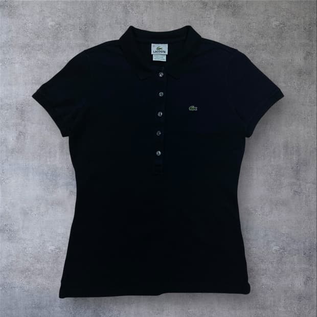 라코스테 스몰 로고 블랙 미니멀 카라 반팔티