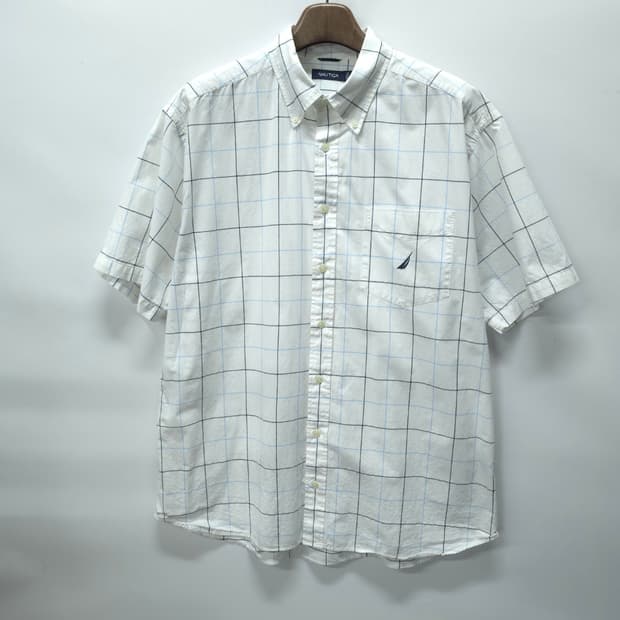 노티카(NAUTICA) 화이트 그리드 반팔셔츠 (110~115)