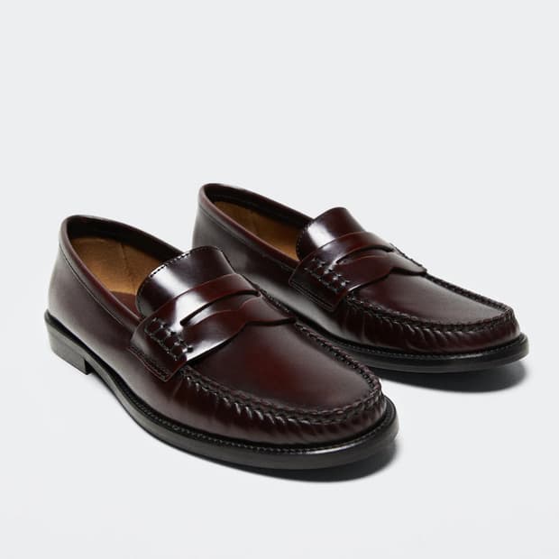 새상품 정품 망고 소가죽 페니 로퍼 버건디 38