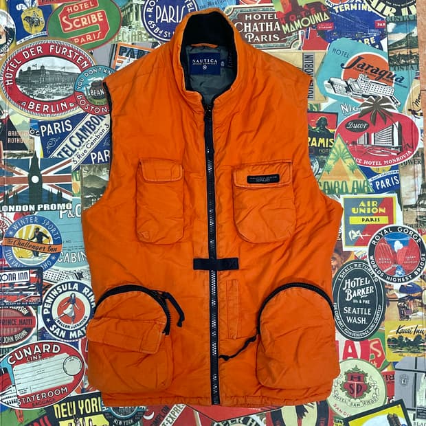 90s 노티카 유틸리티 멀티 포켓 탄창 베스트 올드스쿨 패딩 조끼 XL