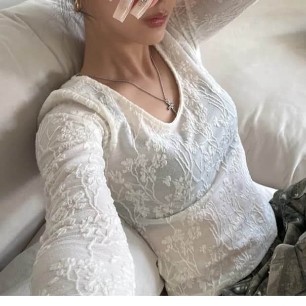 빈티지 무드 레이스 시스루 탑
