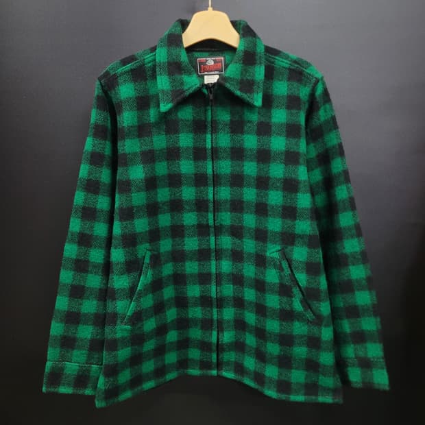 JOHNSON Woolen Mills 아카이브 그린 체크 집업 울자켓