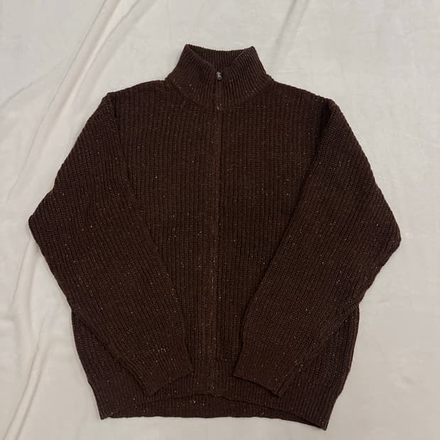 (M)COEN  오버핏 니트 풀 집업 다크브라운