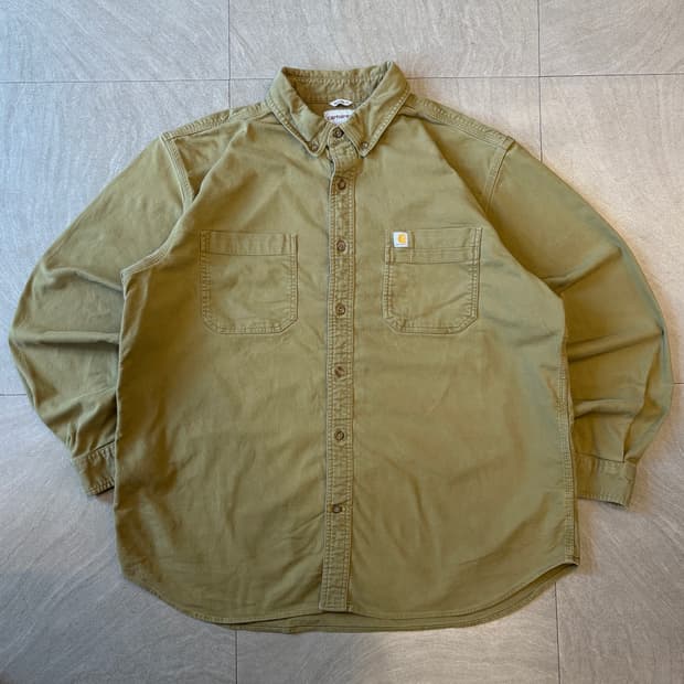 칼하트 정품 오리지널 해비 코튼 카키 긴팔 셔츠