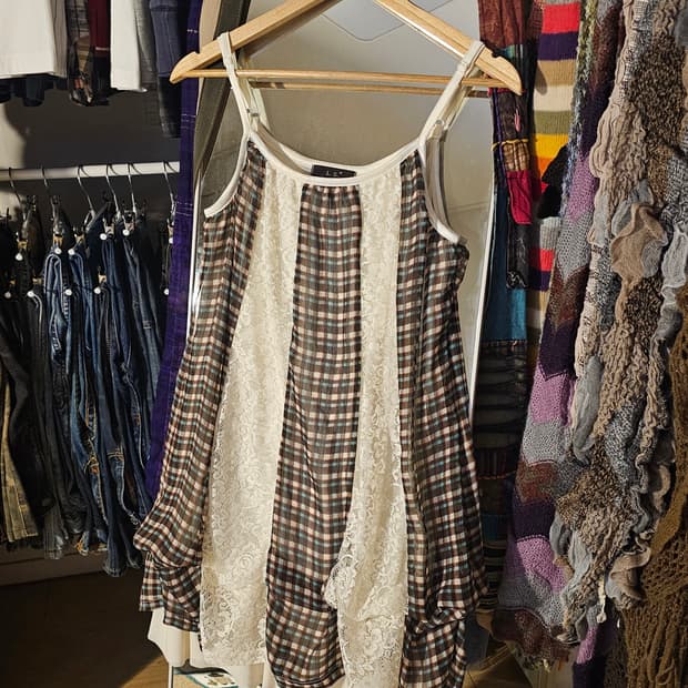 브라운 세로패치 미디원피스