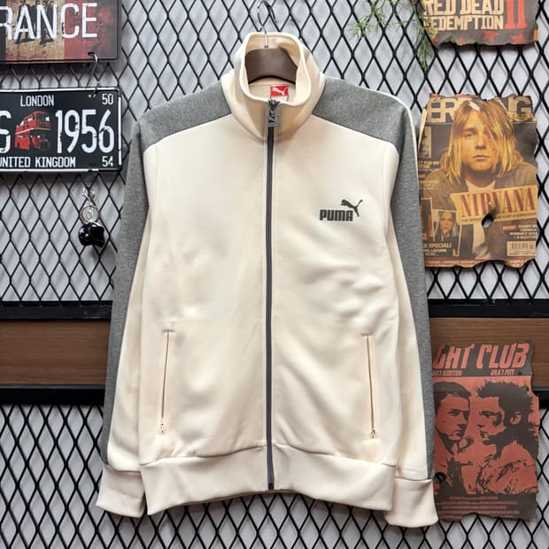 푸마 트랙자켓 전면 로고 포인트 그레이 아이보리