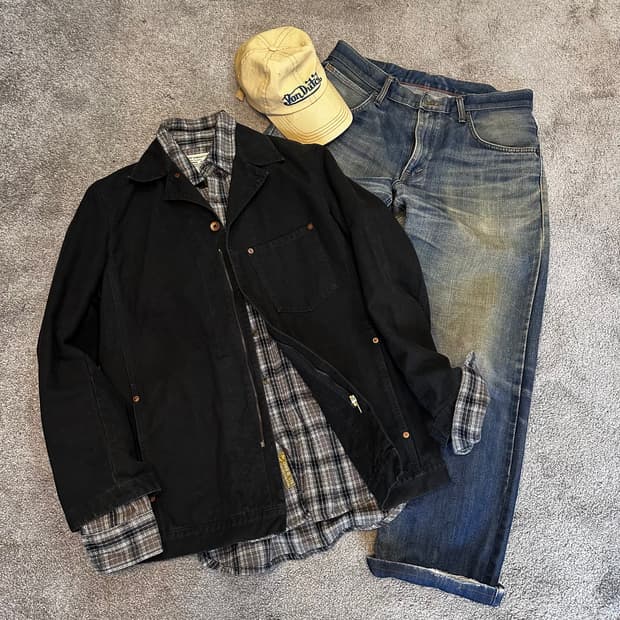 에드윈 90s 블랙 코튼 커버올 자켓M