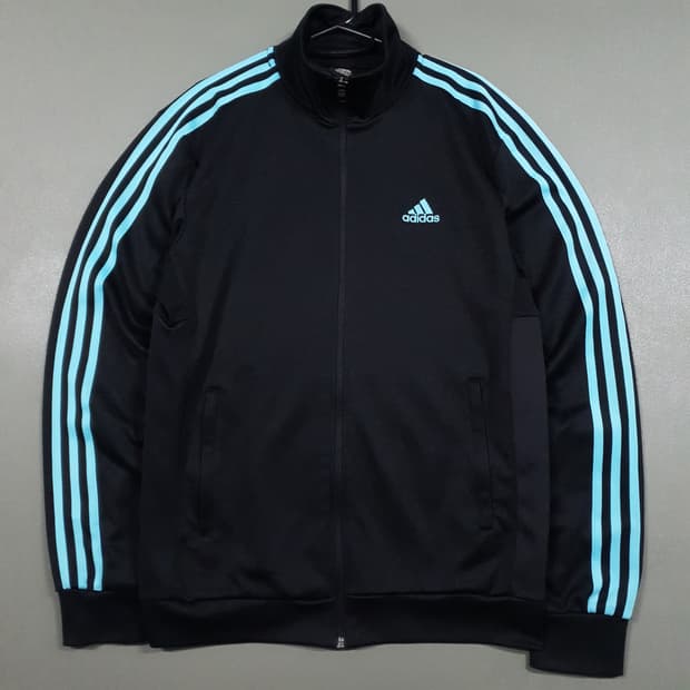 XL) 아디다스 블랙 민트 스카이블루 검하 삼선 트랙탑 져지 자켓 105