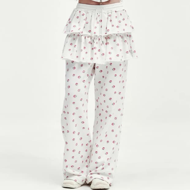 새상품)유희 플라워패턴 레이어드 스커트 팬츠