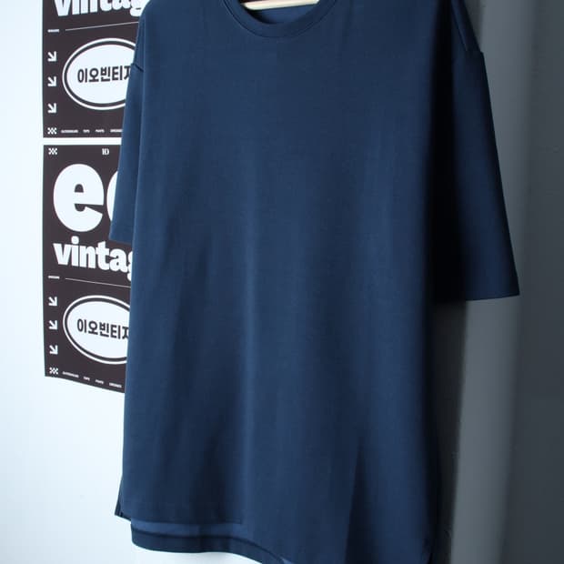 (L-XL) 드로우핏 반팔 티셔츠 블루 무지 놈코어-H35288