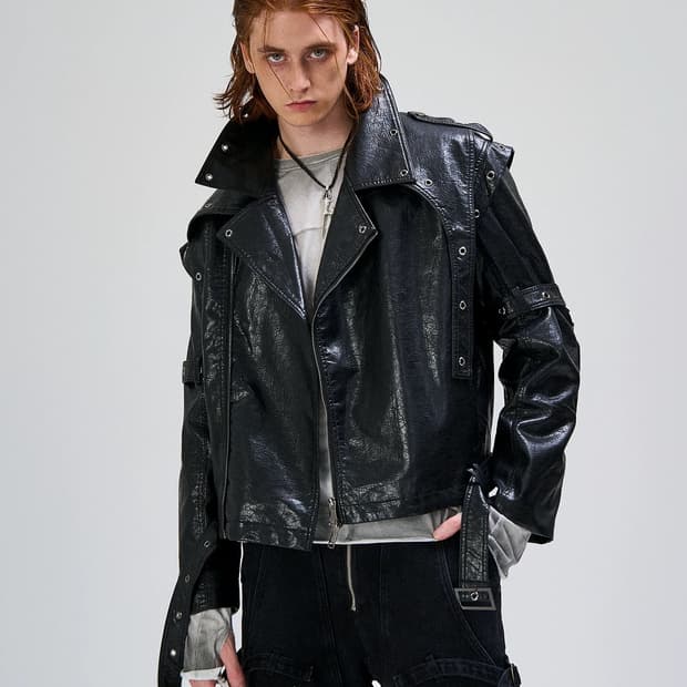 오버핏 레더 바이커 자켓