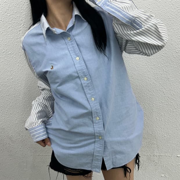 폴로 랄프로렌 옥스포드 블루배색 스트라이프 셔츠 M