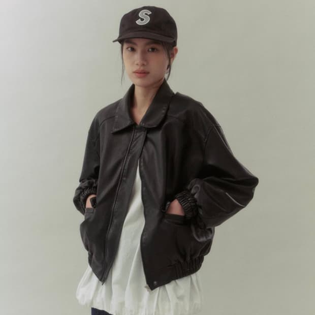 Unum 언유즈얼마켓 워싱 레더 블루종 점퍼 자켓 인오어