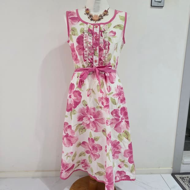 빈티지)핑크 레이스 플로럴 히메카지갸루 로리타 리즈깔 민소매봄원피스