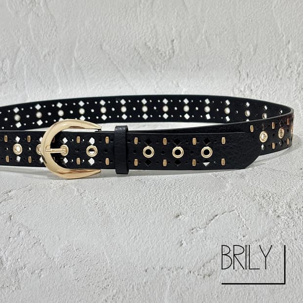 [Unisex] LOY 아일렛 에스닉 펀칭 골드 버클 가죽 벨트