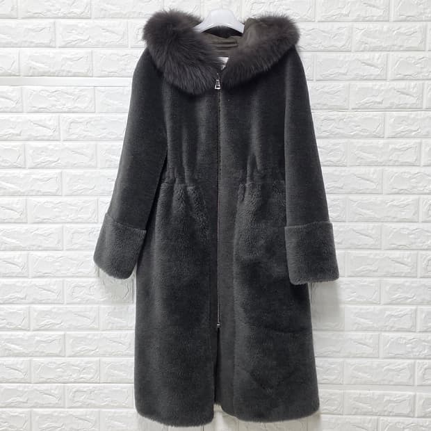 택포// 칼라거펠트 양모 폭스퍼 무스탕 코트 M