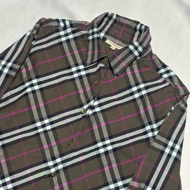L 버버리 체크 패턴 반팔셔츠