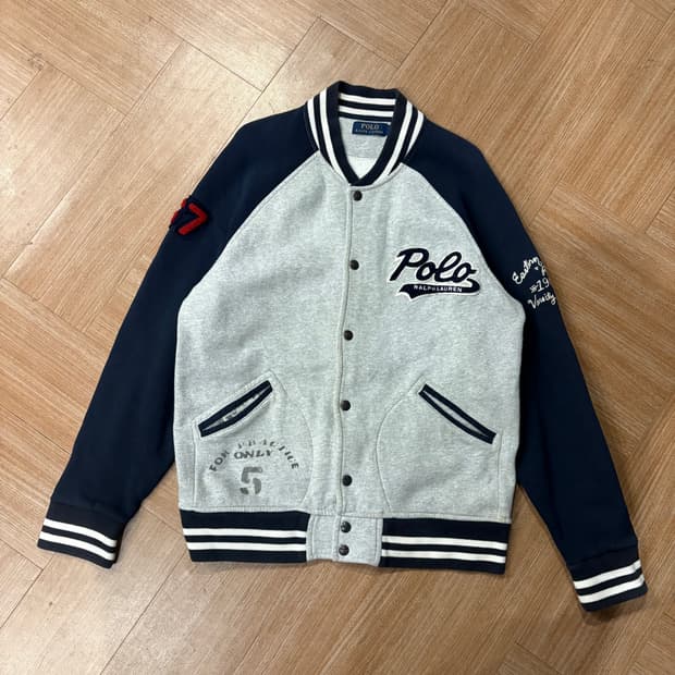 폴로 랄프로렌 그레이&네이비 플리스 바시티 자켓