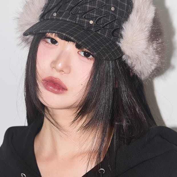 일리고 플러피 이어플랩 캡 체크 그린