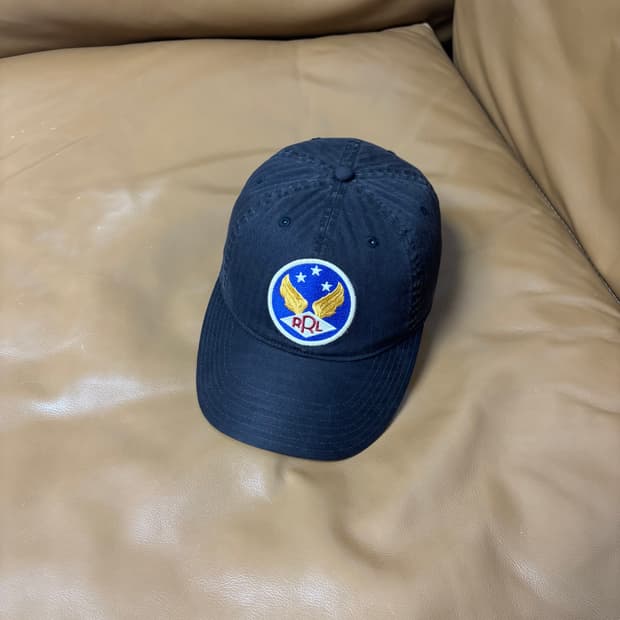 RRL 더블알엘 랄프로렌 폴로 윙로고 6패널 볼캡 모자 워시드 블랙