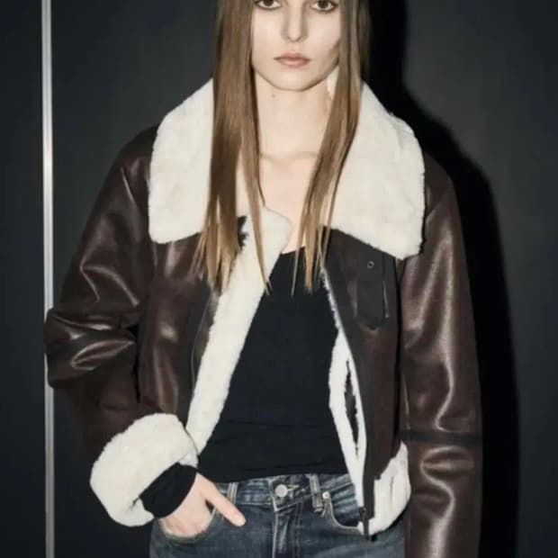 보헤미안서울 스웨이드 핏티드 무스탕 브라운