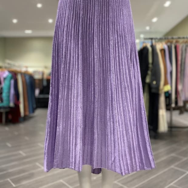 한섬 오즈세컨 바이올렛 글리터 플리츠 밴딩 롱스커트 M 사이즈