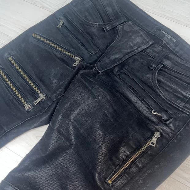 코데즈컴바인 왁스코팅 바이커 스키니진