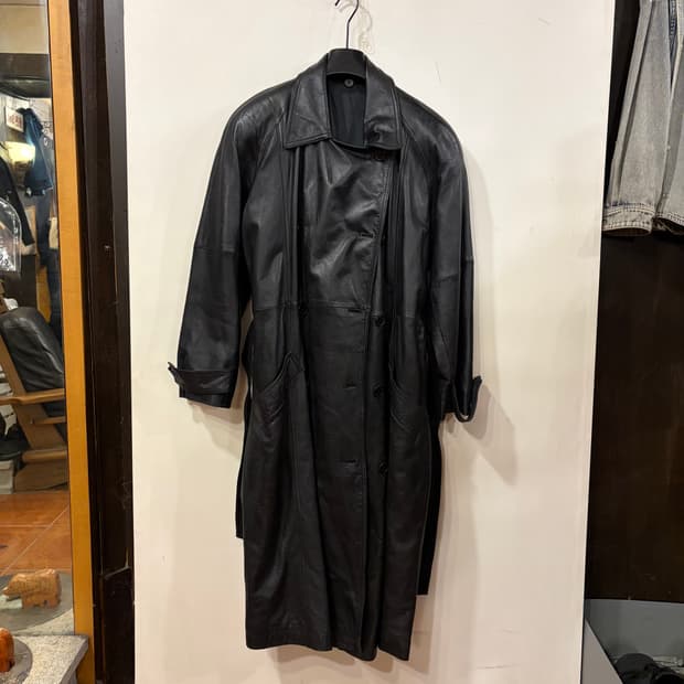 90s 레더 롱트렌치코트 총장120