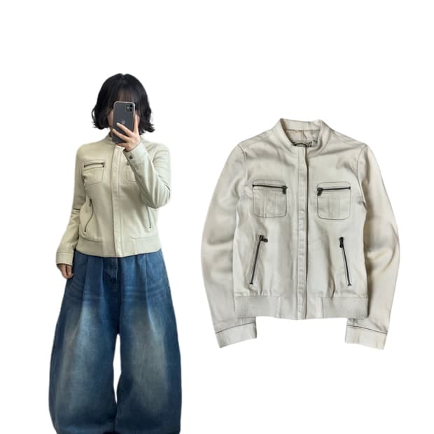 바이커 Y2K 딱붙 리얼레더 램스킨 양가죽 자켓