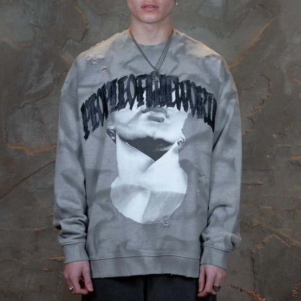피플오브더월드 데미지 오버 스웨트 셔츠 그레이 맨투맨 XL
