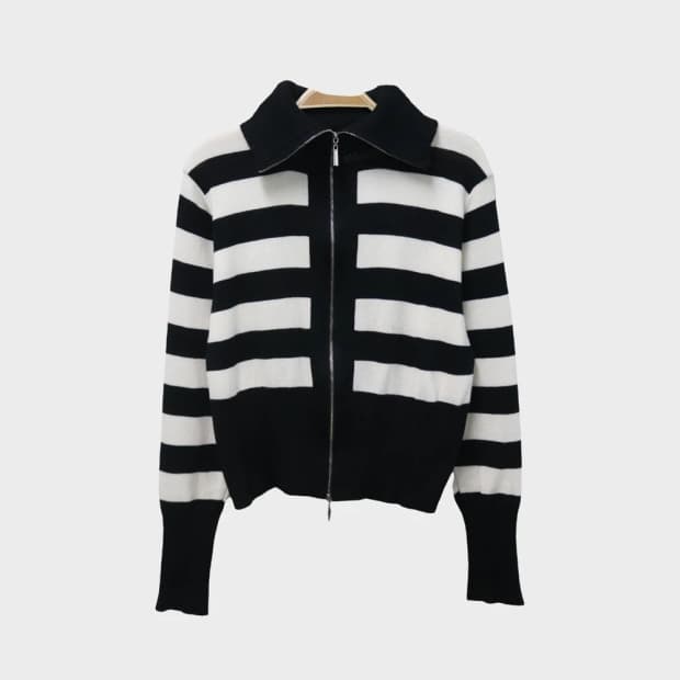 스트라이프 하이넥 니트 집업 62014