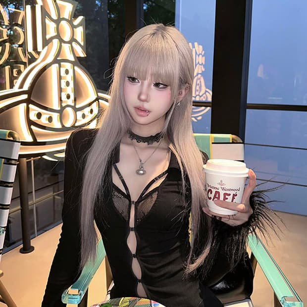 오네갸루 블랙 레이스 컷아웃 슬림 가디건 탑