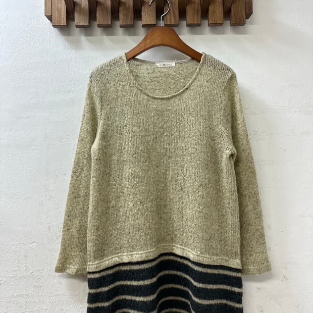 일본빈티지 Self Service 스트라이프 배색 니트