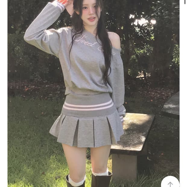 클라우드이모션 스윗 벨 원숄더 MTM + 로우 플리츠 SK SET 그레이