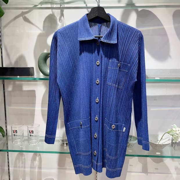 이세이미야케 플리츠플리즈 cotton denim sleeve jacket