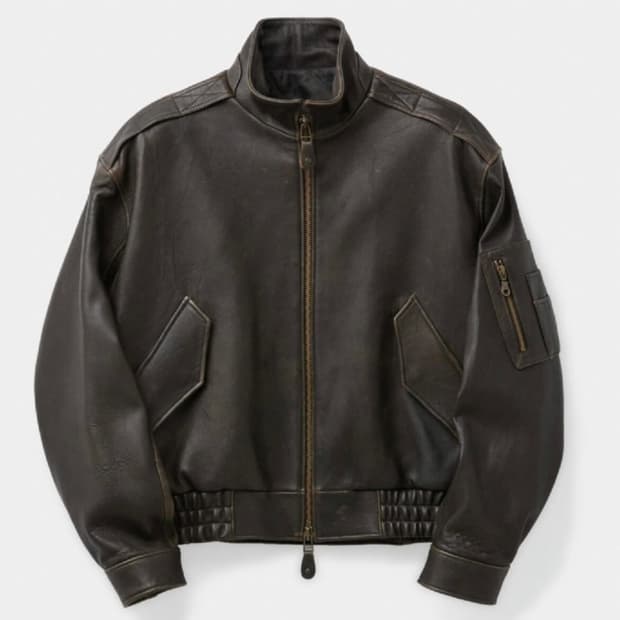 쿠어 빈티지 쉘터 넥 카라 레더 점퍼 (다크브라운) L size