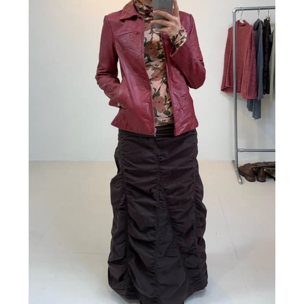 빈티지 레드 레더 자켓 