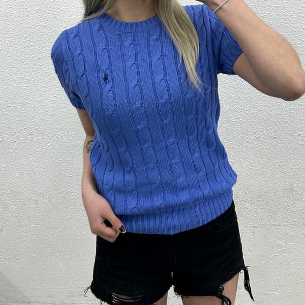 폴로 랄프로렌 네이비포니 블루 꽈배기 반팔니트 S