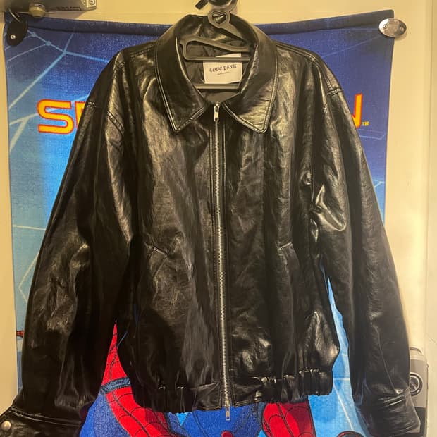  블랙 합성레더 자켓 실측60 기장70