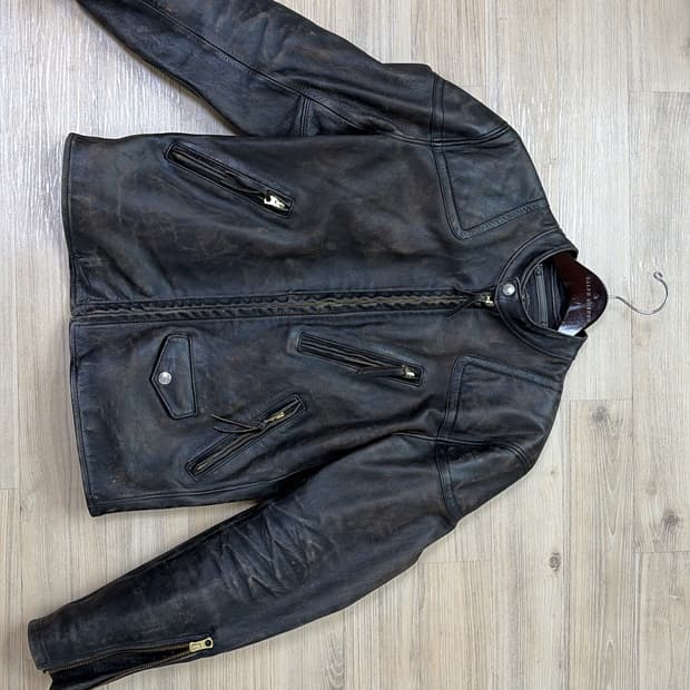 RRL 슬림핏 레더 모토 자켓