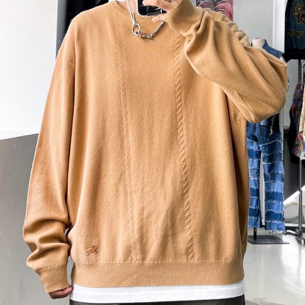 버버리 90's 오리지널 기마로고 베이지 울 니트 