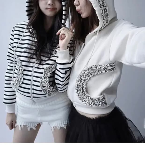 클라따 프릴 후드집업 아이보리