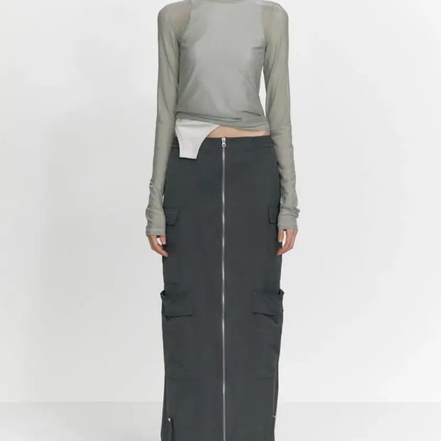 스튜디오테이블 studiotable 집업 포켓 롱스커트 딥그레이