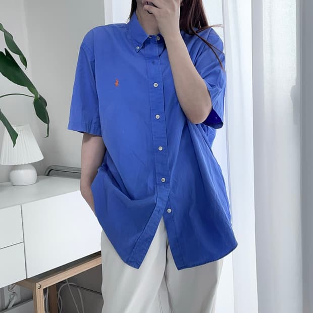 폴로 블루 / 오렌지포니 반팔셔츠 [ XL ]