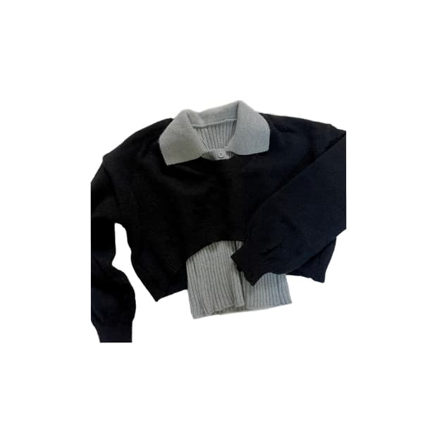 니트 민소매 + 브이넥 긴팔 니트 세트 빈티지