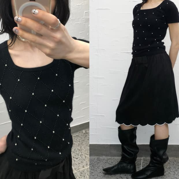 deep neck beads knit top