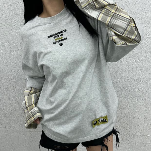베이프 셔츠 레이어드 그레이 맨투맨 L