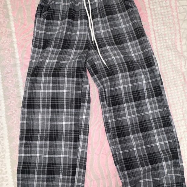 체크 와이드 팬츠 트레이닝 