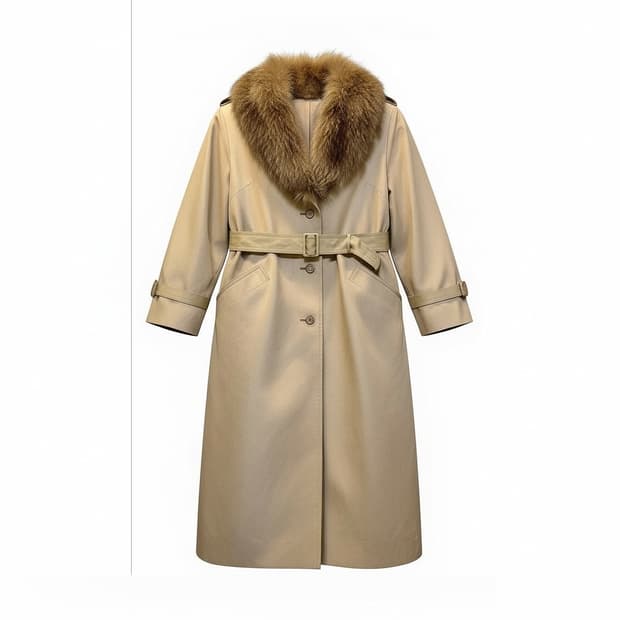 JPN VINTAGE 롱라인 퍼카라 트렌치코트 탈부착 안감 디테일 베이지